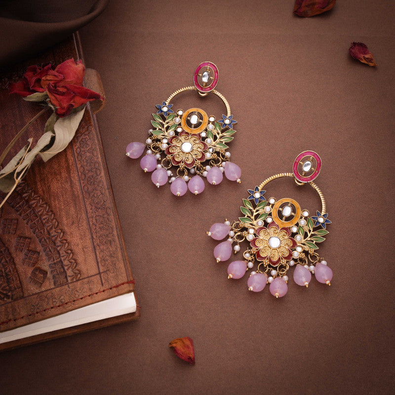 Tehzeeb Creations Purple Beads Multi Colour Earrings | Swadesiicart