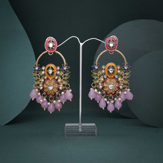 Tehzeeb Creations Purple Beads Multi Colour Earrings | Swadesiicart