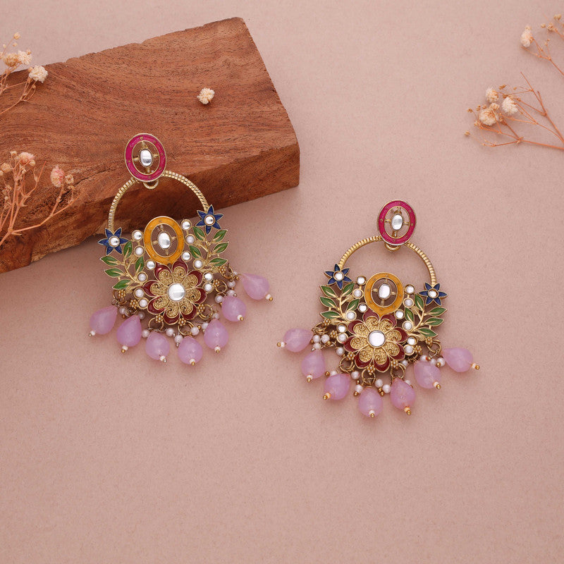 Tehzeeb Creations Purple Beads Multi Colour Earrings | Swadesiicart
