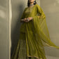 Juniper Green Georgette Festive Embroidered Printed Straight Skd For Women | Swadesiicart
