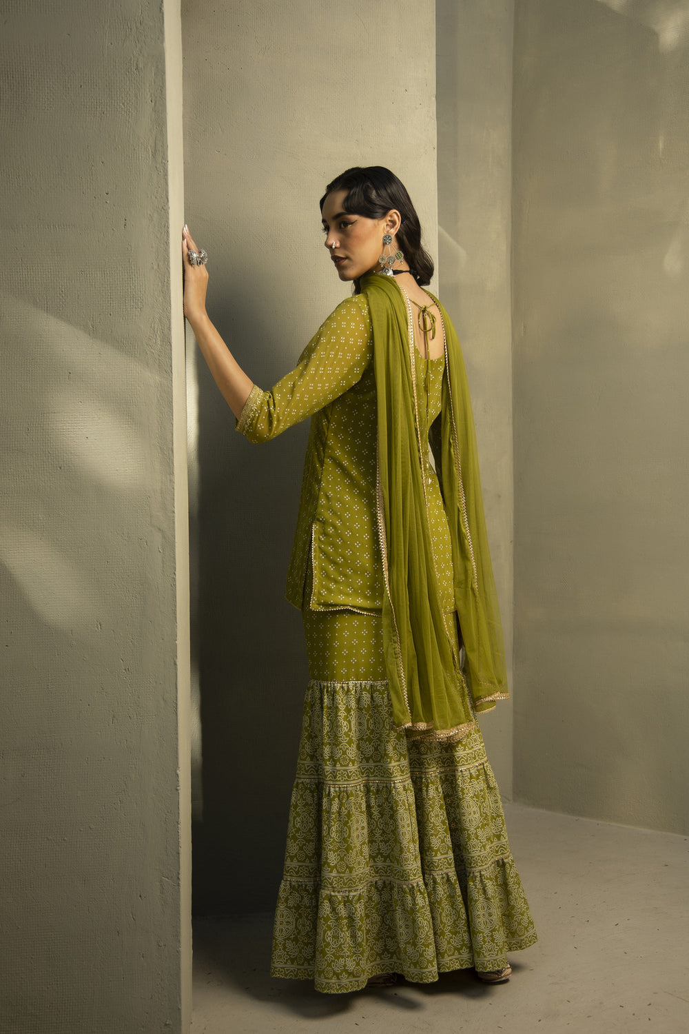Juniper Green Georgette Festive Embroidered Printed Straight Skd For Women | Swadesiicart
