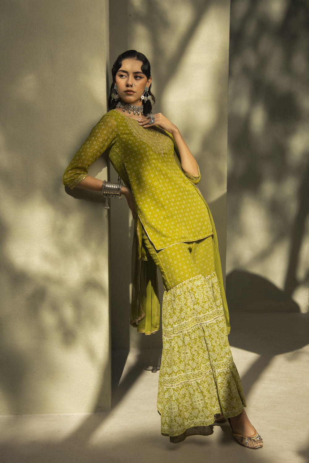 Juniper Green Georgette Festive Embroidered Printed Straight Skd For Women | Swadesiicart