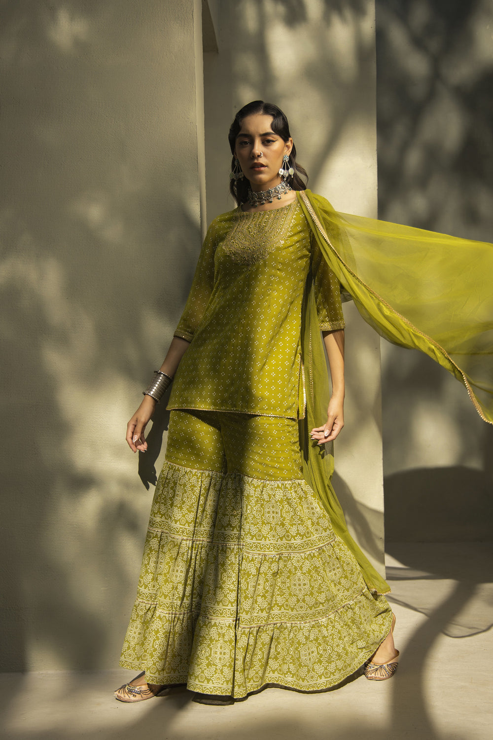 Juniper Green Georgette Festive Embroidered Printed Straight Skd For Women | Swadesiicart