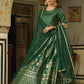 Juniper Green Santoon Slub Festive Foil Printed Straight Lehnga Choli Set For Women | Swadesiicart