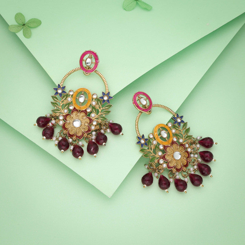 Tehzeeb Creations Pink Beads Multi Colour Earrings | Swadesiicart