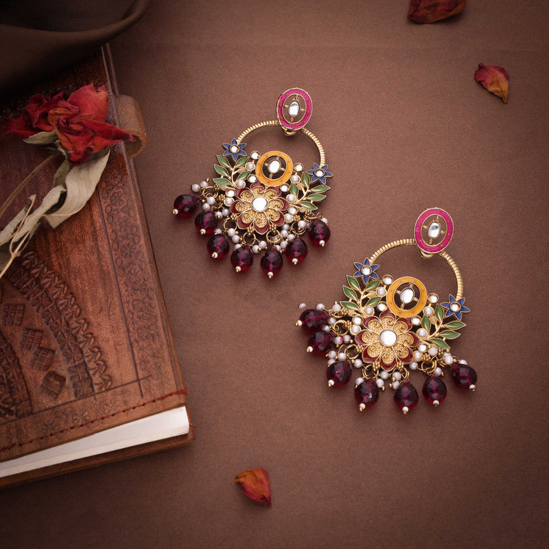 Tehzeeb Creations Pink Beads Multi Colour Earrings | Swadesiicart