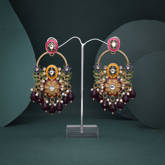 Tehzeeb Creations Pink Beads Multi Colour Earrings | Swadesiicart