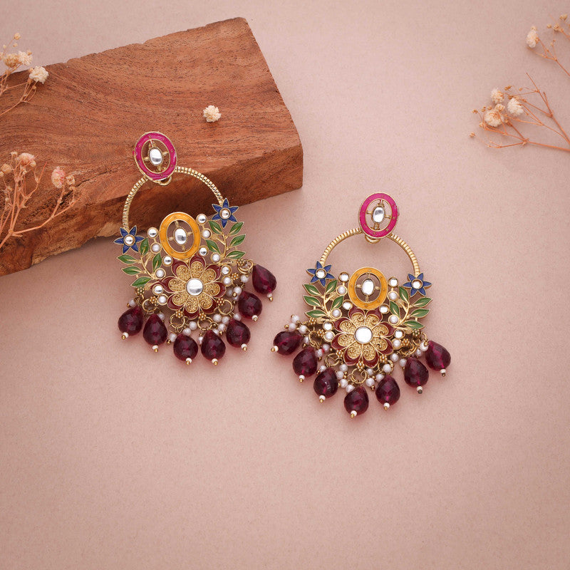 Tehzeeb Creations Pink Beads Multi Colour Earrings | Swadesiicart