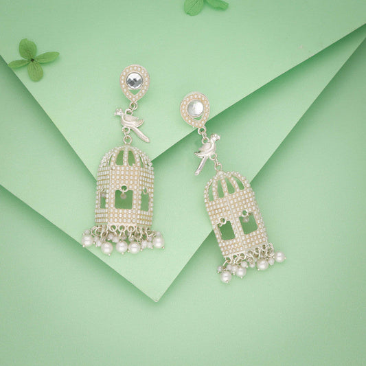 Tehzeeb Creations Gold-Polished Parrot Design Earrings | Swadesiicart