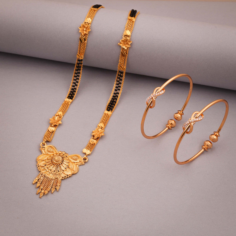 Tehzeeb Creations Gold-Polished Mangalsutra With Pair Of Bangle | Swadesiicart