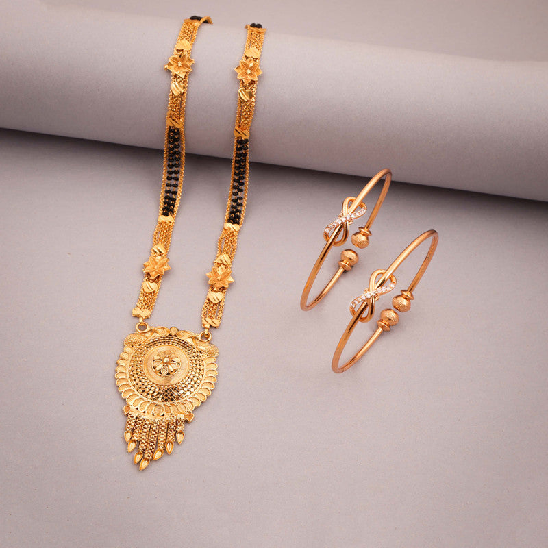 Tehzeeb Creations Gold-Polished Mangalsutra With Pair Of Bangle | Swadesiicart