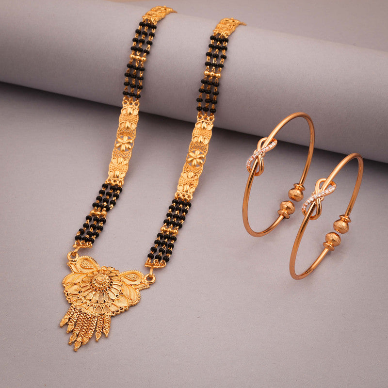 Tehzeeb Creations Gold-Polished Mangalsutra With Pair Of Bangle | Swadesiicart