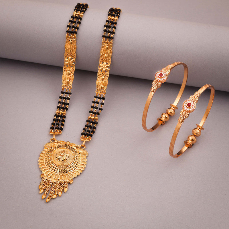 Tehzeeb Creations Gold-Polished Mangalsutra With Pair Of Bangle | Swadesiicart