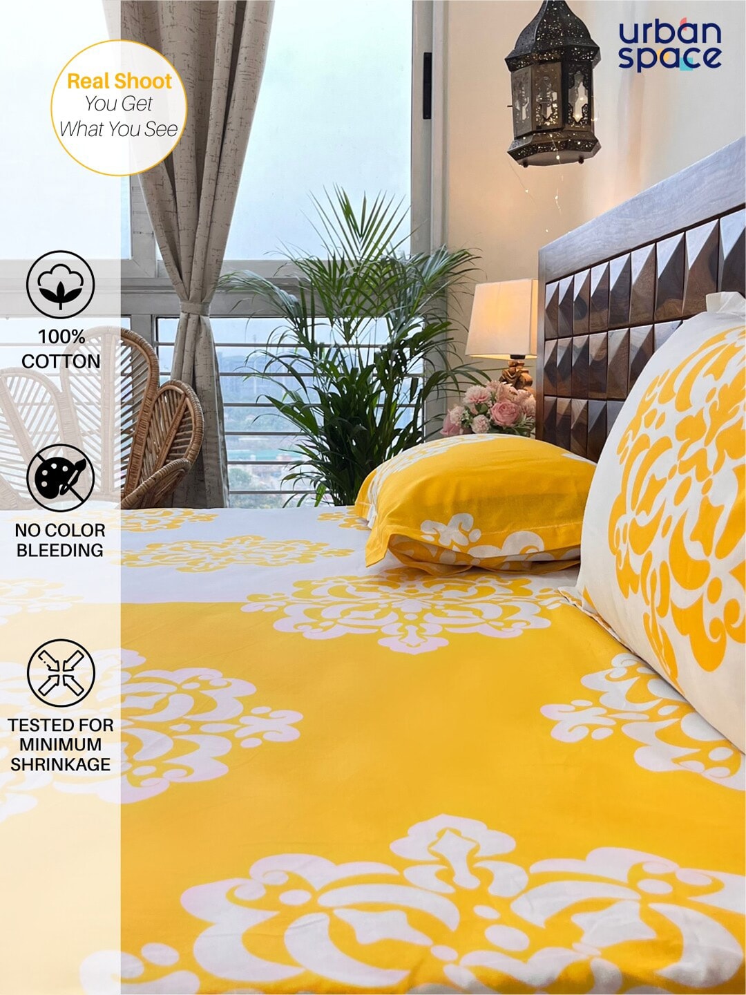 URBAN SPACE Divine White Ethnic Motifs 144 TC Cotton Queen Bedsheet & 2 Pillow Covers - Swadesiicart