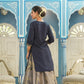 Juniper Women's Blue Solid Kurta Printed Brocade Skirt Festive Wear Lehenga Choli Sets | Swadesiicart