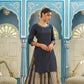 Juniper Women's Blue Solid Kurta Printed Brocade Skirt Festive Wear Lehenga Choli Sets | Swadesiicart