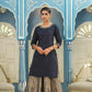 Juniper Women's Blue Solid Kurta Printed Brocade Skirt Festive Wear Lehenga Choli Sets | Swadesiicart