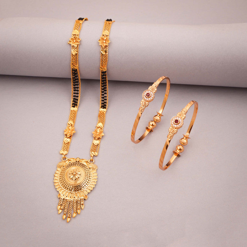 Tehzeeb Creations Gold-Polished Mangalsutra With Pair Of Bangle | Swadesiicart