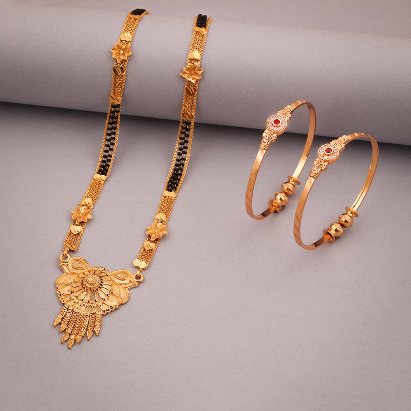 Tehzeeb Creations Gold-Polished Mangalsutra With Pair Of Bangle | Swadesiicart