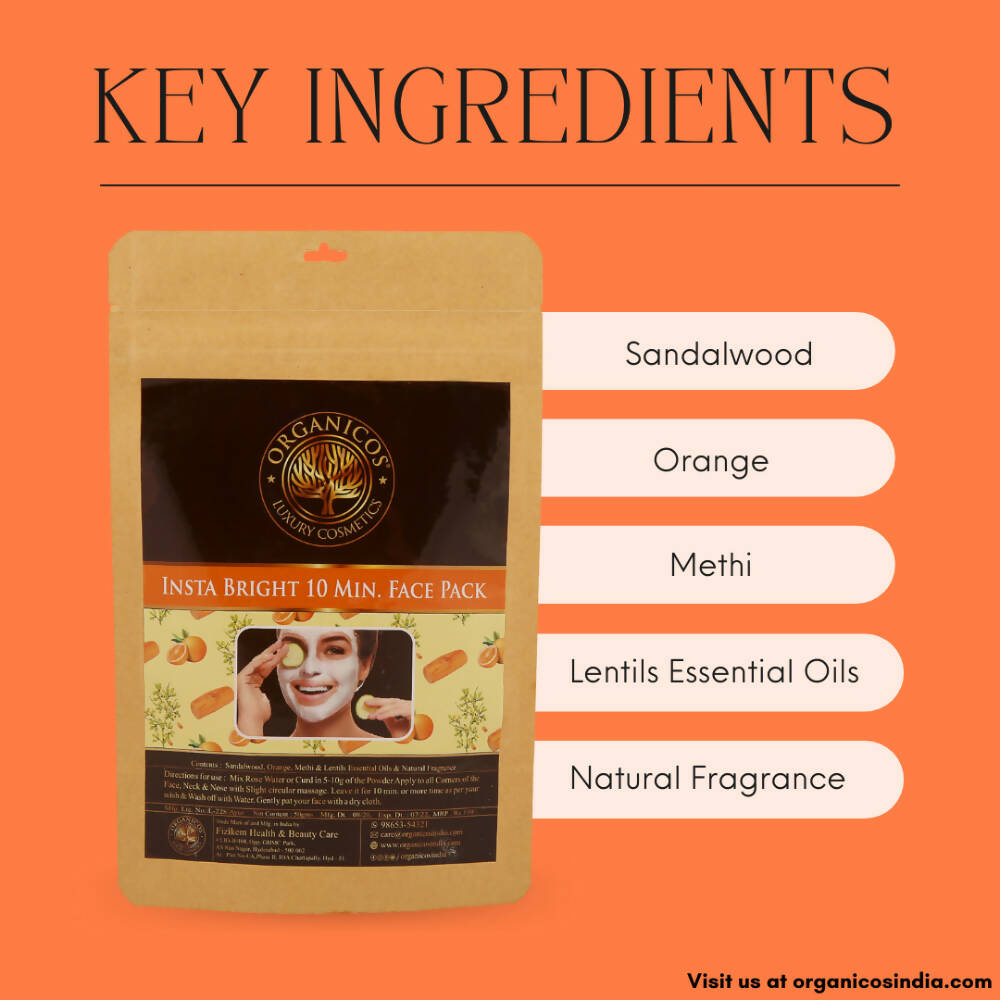 Organicos Insta Bright 10 Min Face Pack - Swadesiicart