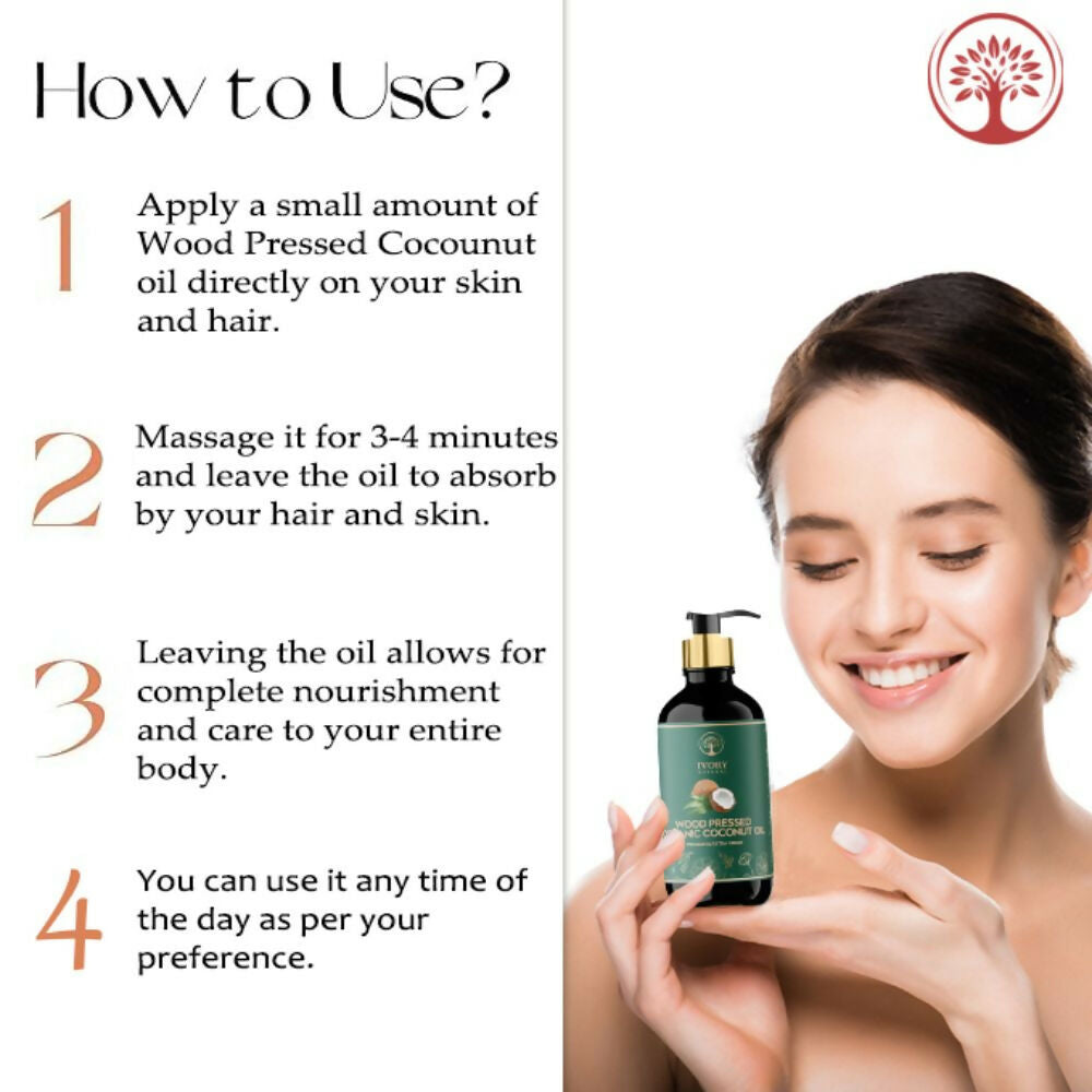Ivory Natural Wood Pressed Organic Coconut Oil , Premium Extra Virgin Oil - For Radiant Skin, Hair Wellness & Baby Care | Swadesiicart