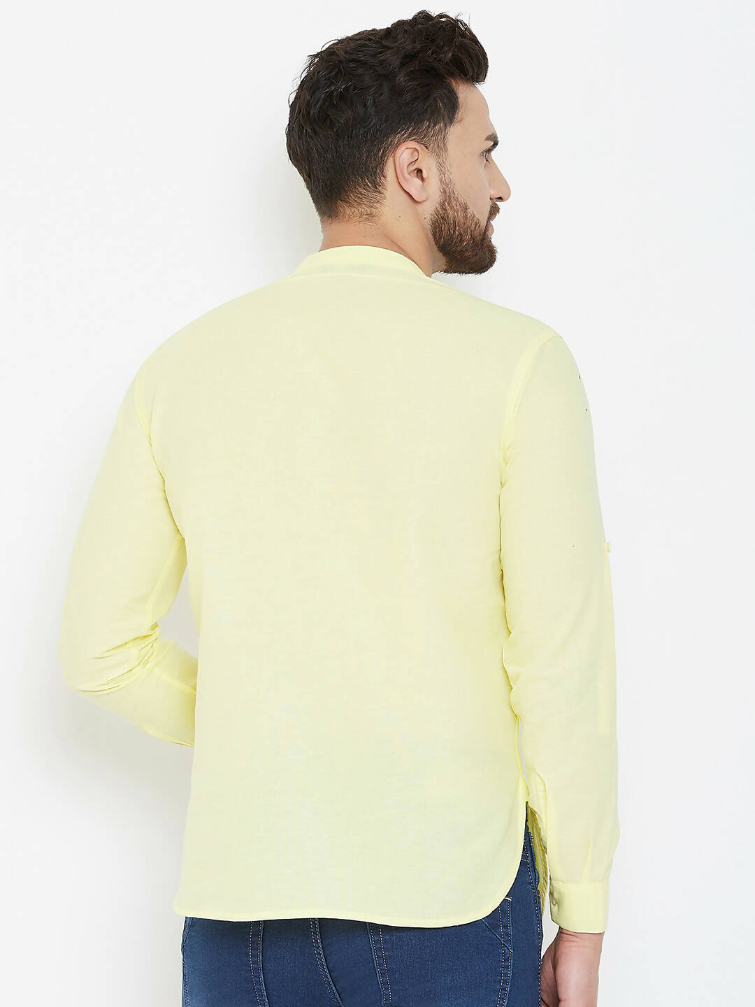 Even Apparels Yellow Color Band Collar Pure Cotton Men's Kurta | Swadesiicart