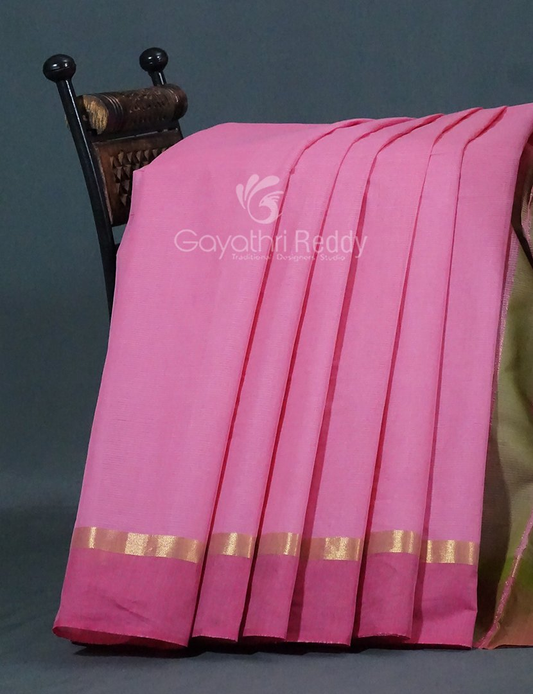 Dual Shades of Baby Pink With Contrast Blouse Pure Mangalgiri Cotton By Gayathri Reddy Designer Studio | Swadesiicart