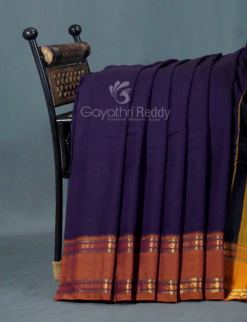 Kalanetha Dark Brinjal Coloured Pure Narayanpet Cotton Saree By Gayathri Reddy Designer Studio | Swadesiicart