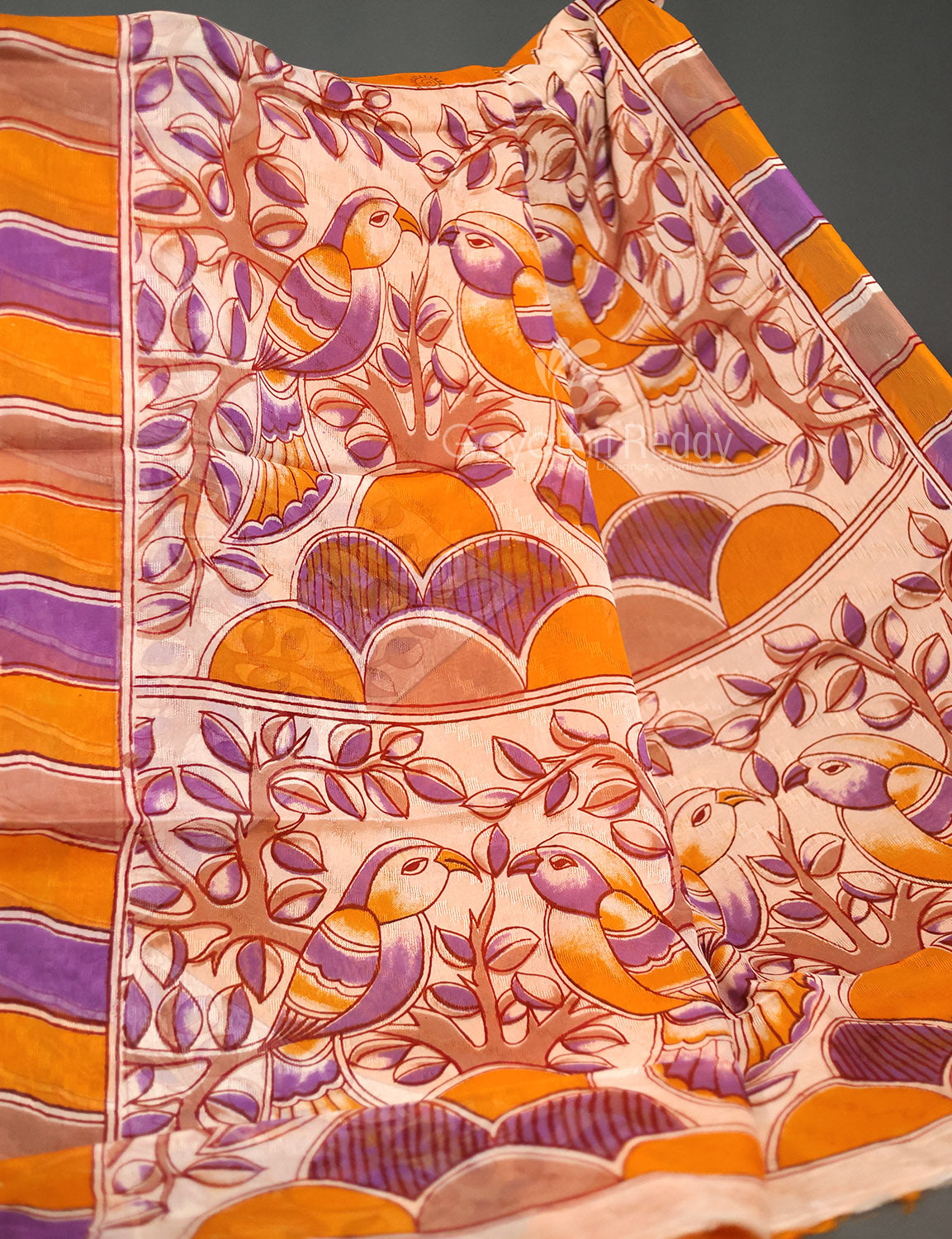 Orange With Off White Colour Leheriya Georgette Saree By Gayathri Reddy Designer Studio | Swadesiicart