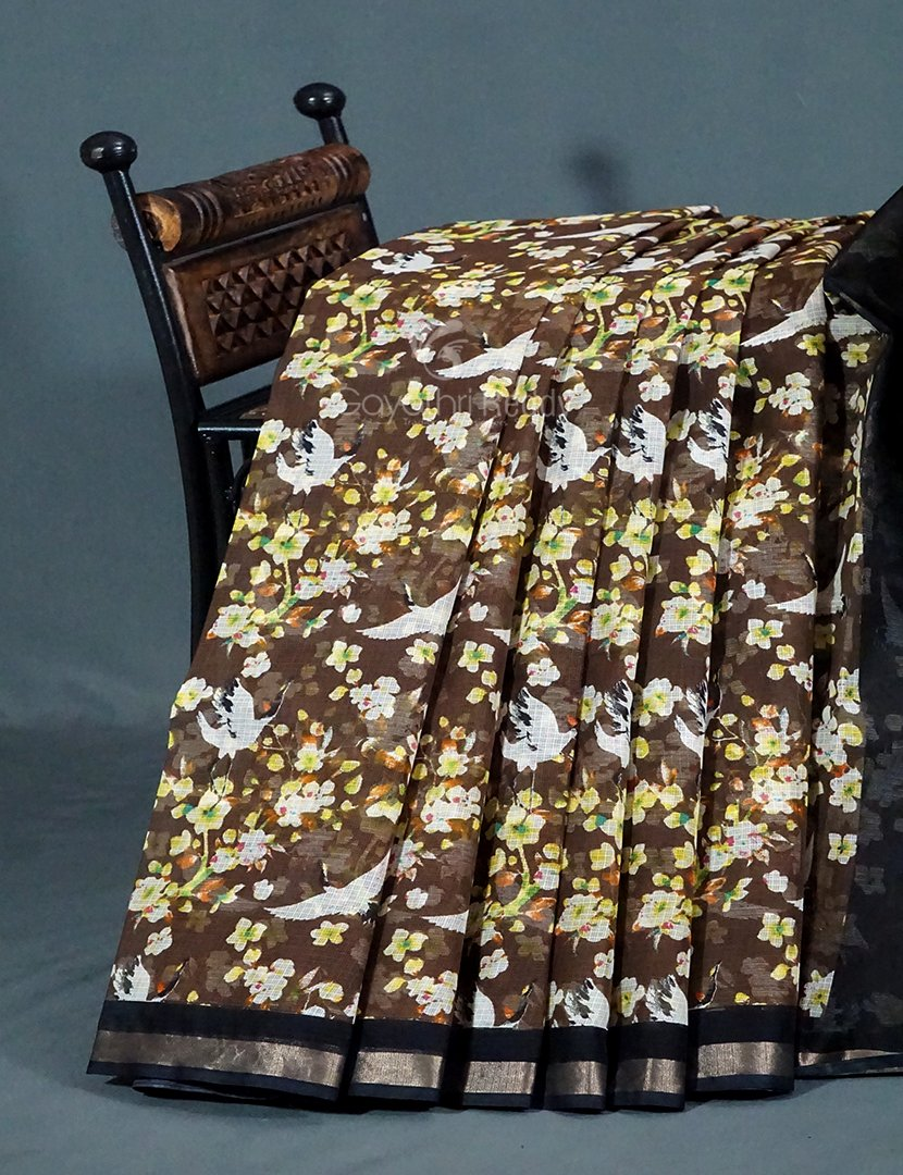 Dark Dry Mehndi Colour Block Print Pure Kota Cotton Saree By Gayathri Reddy Designer Studio | Swadesiicart