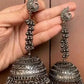Tehzeeb Creations Women's Black Colour Oxidised Earrings In Jhumki Style | Swadesiicart