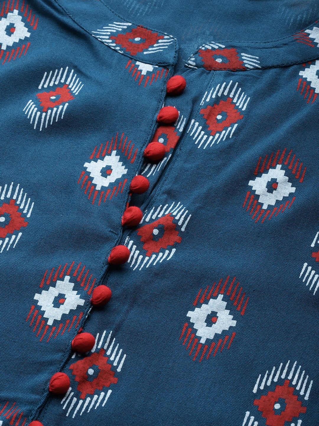 Sangria Women Teal Blue & Red Printed Straight Kurta - Swadesiicart