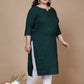 Miravan Women's Plus Size Green Embroidered Straight Kurti - Swadesiicart
