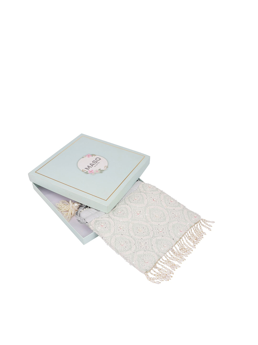 Masq Blue & Gold-Toned Embellished Embroidered Potli Clutch - Swadesiicart