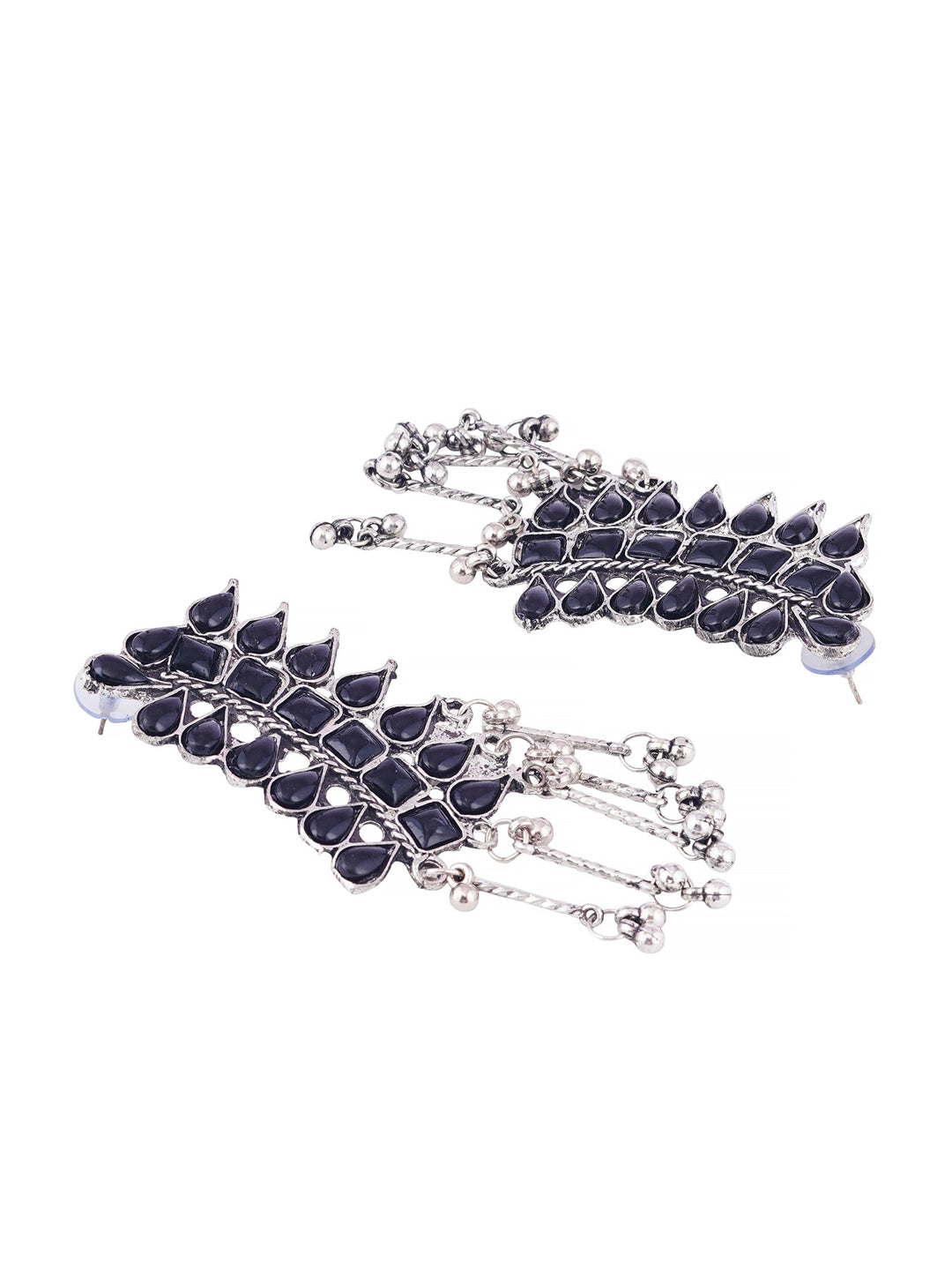 Cardinal Silver-Plated Black Stone Studded Jewellery Set - Swadesiicart