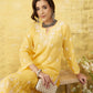 ADA Women Yellow & White Chikankari Embroidered Straight Sustainable Handloom Kurta | Swadesiicart