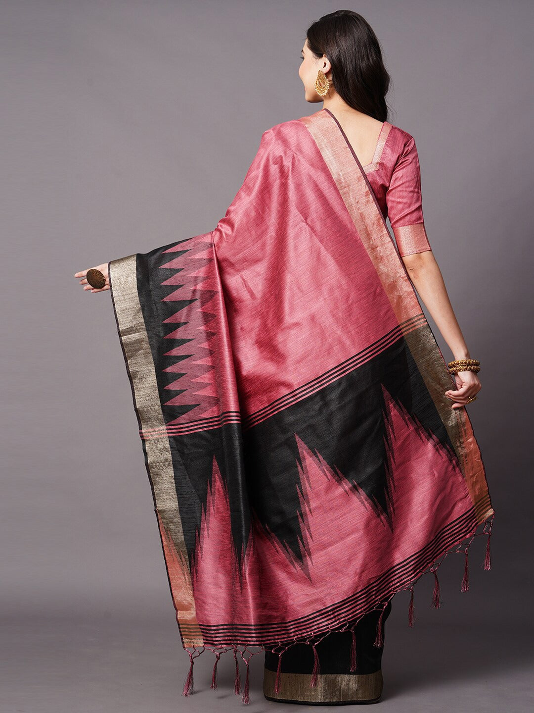 Mitera Mauve & Gold-Toned Silk Cotton Banarasi Saree | Swadesiicart