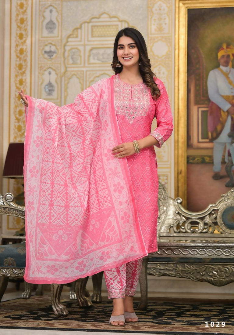 Partywear Designer Pink Cotton Stitched Suit With Dupatta - Tanisha | Swadesiicart