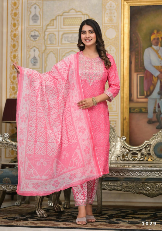 Partywear Designer Pink Cotton Stitched Suit With Dupatta - Tanisha | Swadesiicart