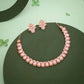 Tehzeeb Creationss Rose Gold Polish Baby Pink Colour Necklace With Pair Of Earrings - Swadesiicart