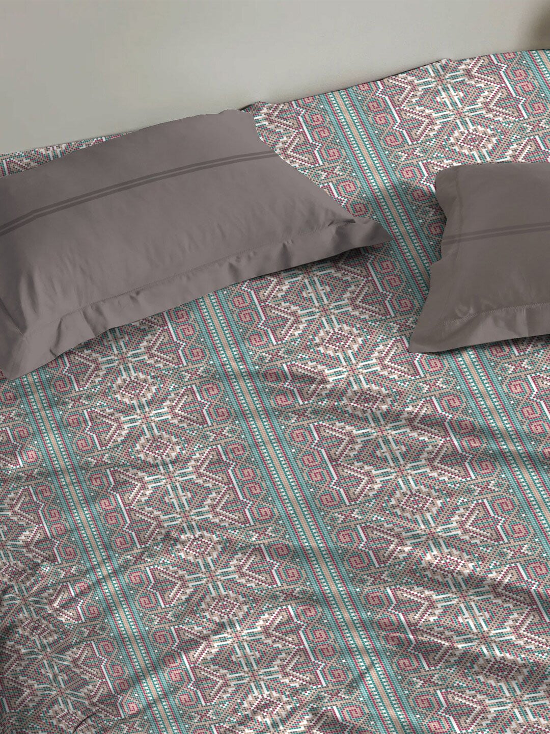 MYTRIDENT Dusk and Dawn Brown Printed Pure Cotton 144 TC Queen Bedsheet Pillow Covers - Swadesiicart