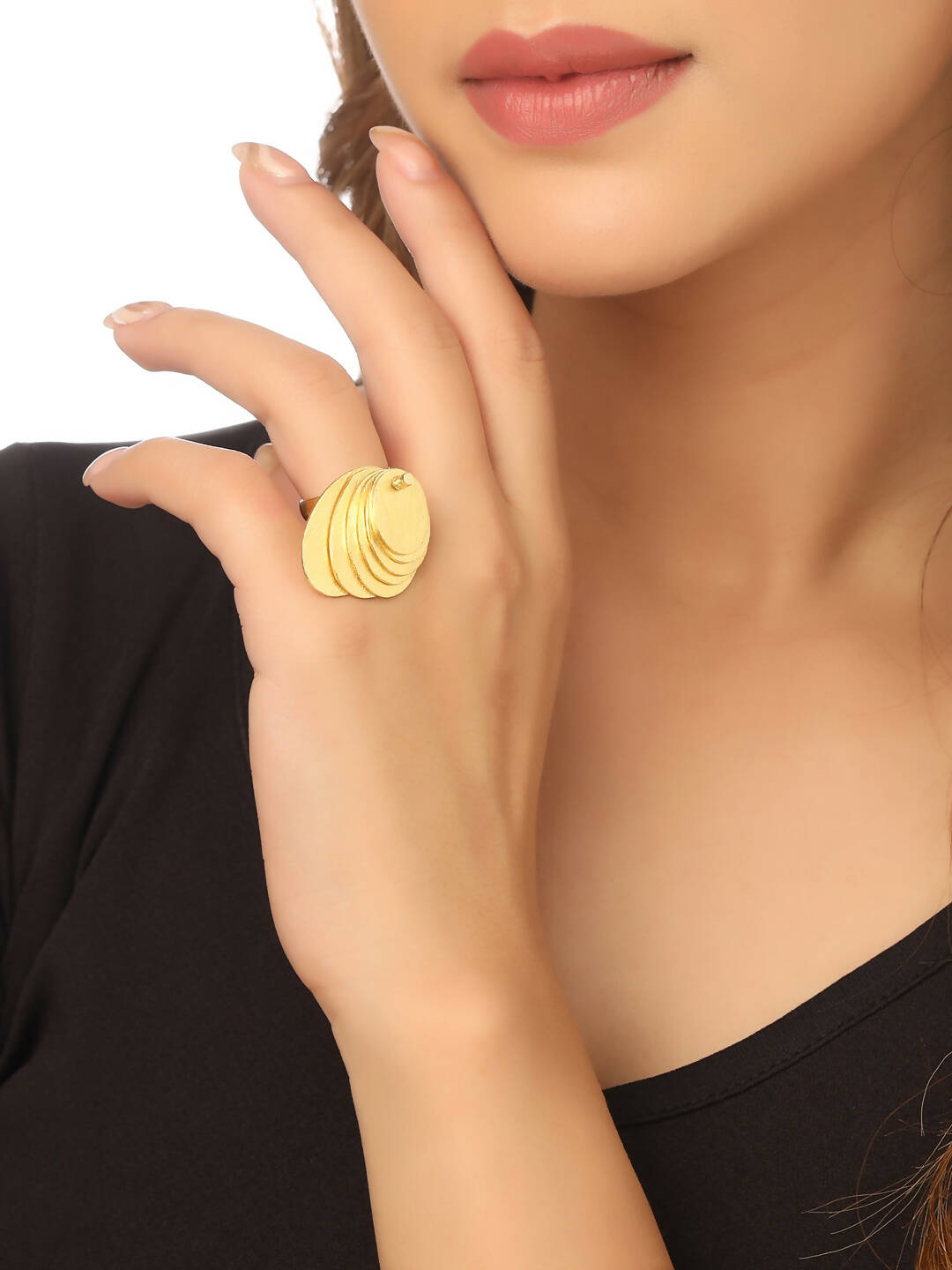 NVR Women's Western Gold-Polished Ajustable Finger Ring | Swadesiicart