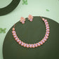 Tehzeeb Creationss Rose Gold Polish Lavender Colour Necklace With Pair Of Earrings - Swadesiicart