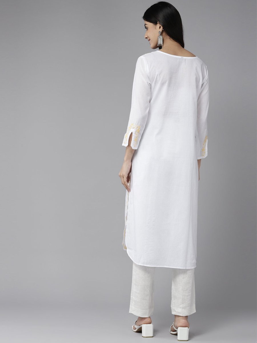 ADA Ethnic Motifs Chikankari Embroidered Cotton Kurta | Swadesiicart
