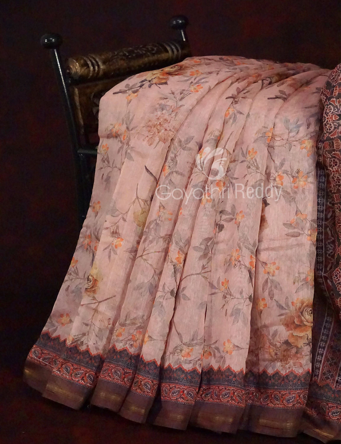 Light Brown Colour Print Design Semi Chanderi Saree By Gayathri Reddy Designer Studio | Swadesiicart