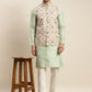 Sojanya Men Green Ethnic Motifs Woven Design Kurta & Churidar Comes With a Nehru Jacket | Swadesiicart
