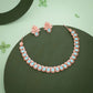 Tehzeeb Creationss Rose Gold Polish Sky Blue Colour Necklace With Pair Of Earrings - Swadesiicart