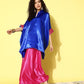 InWeave Women's Blue Pink Brocade Satin Boho Kurta Pink Palazzo Set - Swadesiicart