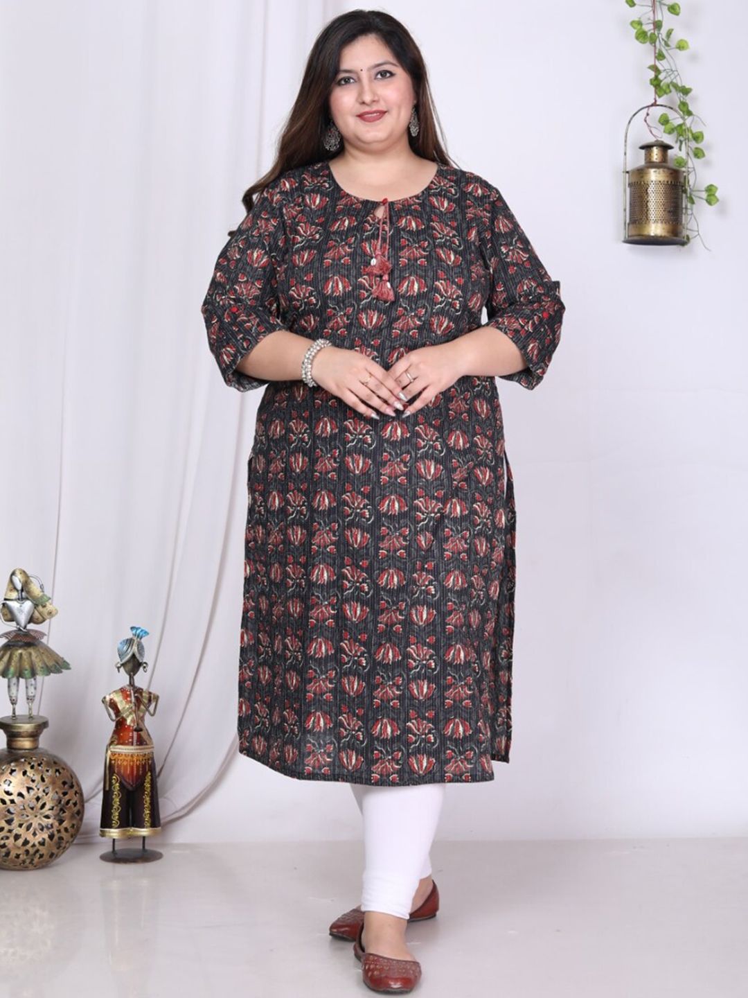 Swasti Plus Size Floral Printed Cotton Straight Kurta - Swadesiicart