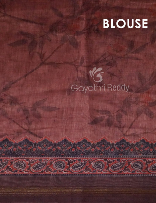 Light Brown Colour Print Design Semi Chanderi Saree By Gayathri Reddy Designer Studio | Swadesiicart